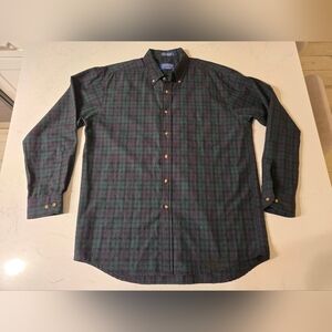 Sir Pendleton 100% Wool Shirt Size Large Black Watch Tartan Green Blue Plaid